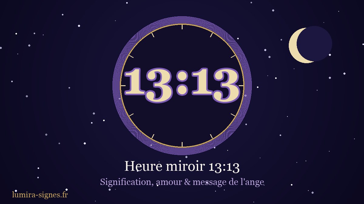 Cadran de l'heure miroir 13h13 — signification, amour et message de l'ange